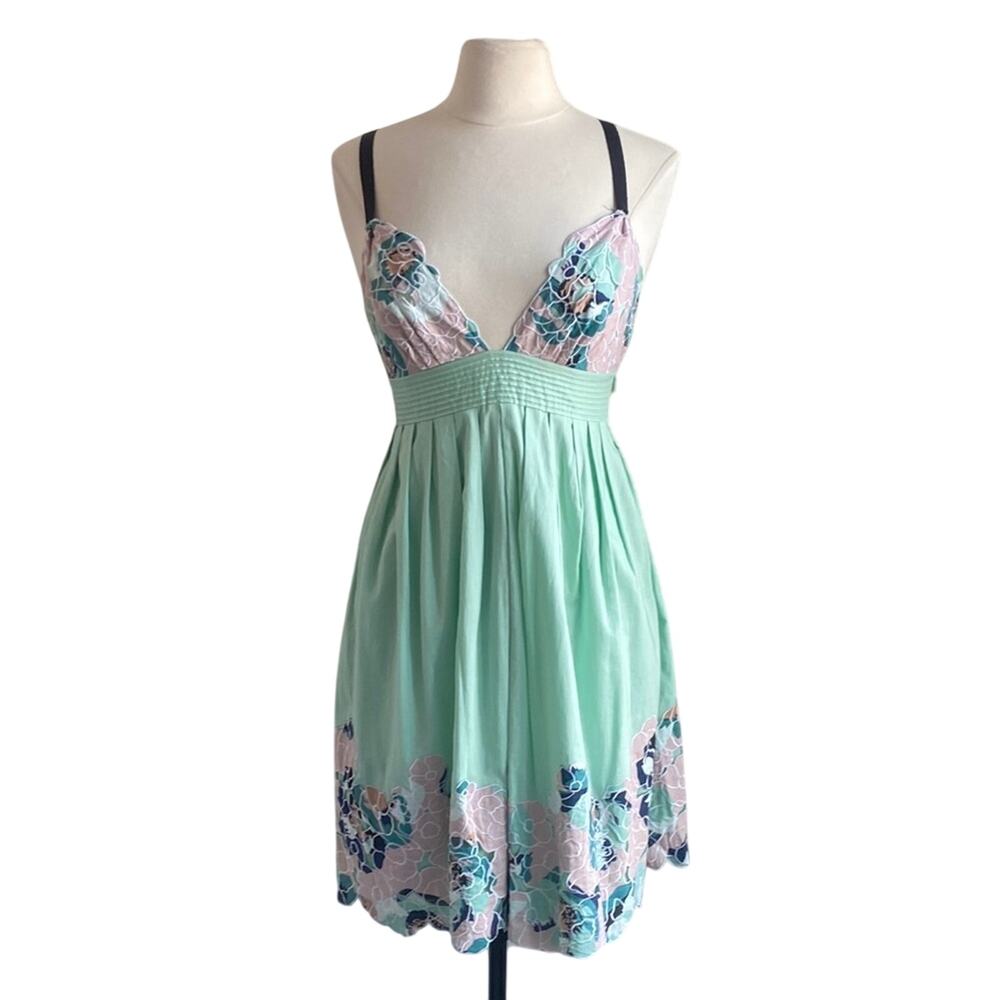 CATHERINE MALANDRINO Dress Womens Sz 6 Mint Green Floral Lace Coquette Fairy - Picture 1 of 6